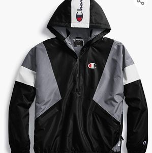 Mens Black Gray Champion Stadium Anorak Jacket